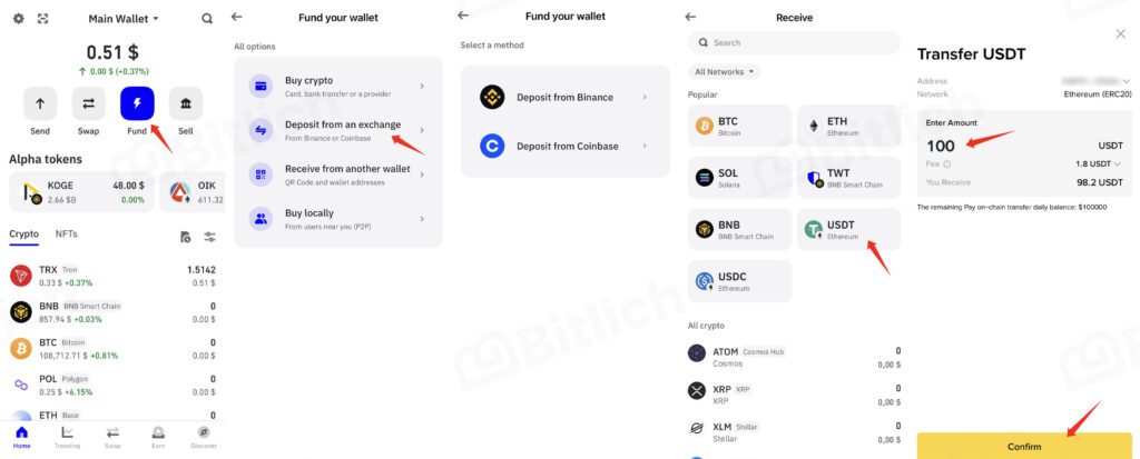 Deposit from Binance or Coinbase Trust Wallet