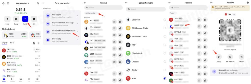 Transfer from another wallet or exchange Trust Wallet